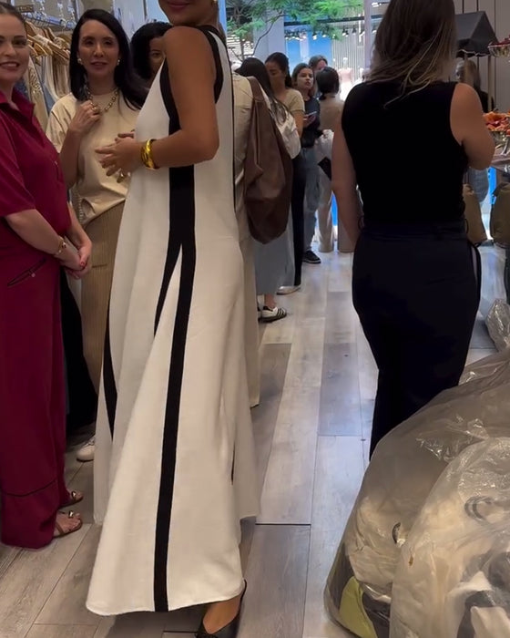 Robe Col en V Sans Manches Colorblock Lâche