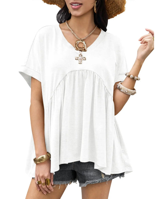 T-Shirt Col V Plissé