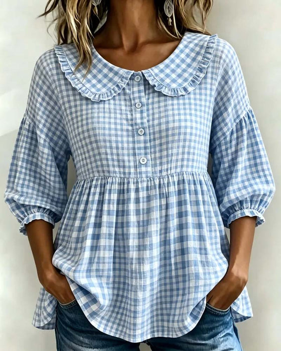 Blouse Col Peter Pan Carreau Cintré