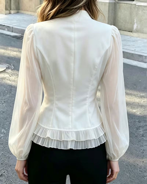 Blouse Mini Col Mandarin Sheer Volant