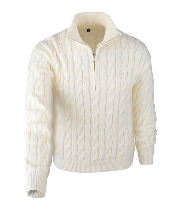 Pull Homme Unie Tressé Fermeture Éclair
