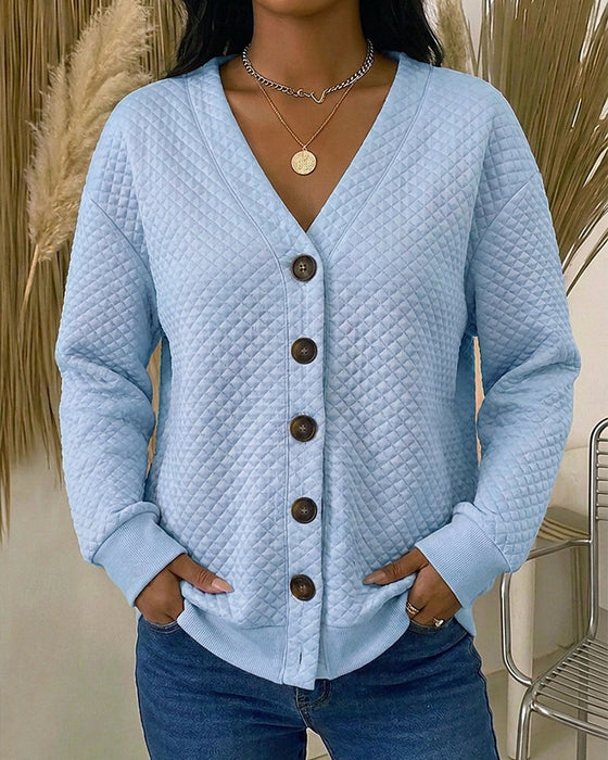 Manteau Uni À Carreaux Manches Longues