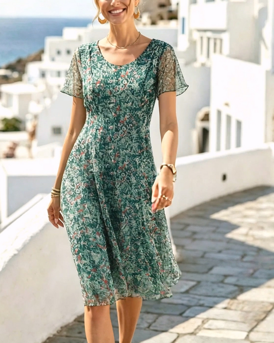 Robe Floral Manche Courte A-Ligne