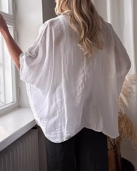 Blouse Lâche Manche Chauve-Souris Unie
