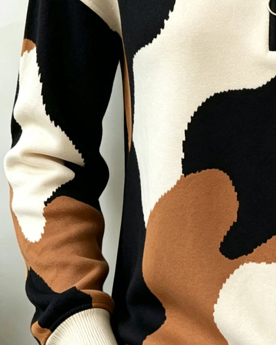 Sweatshirt Bloc de Couleur Fermeture Éclair Décontracté