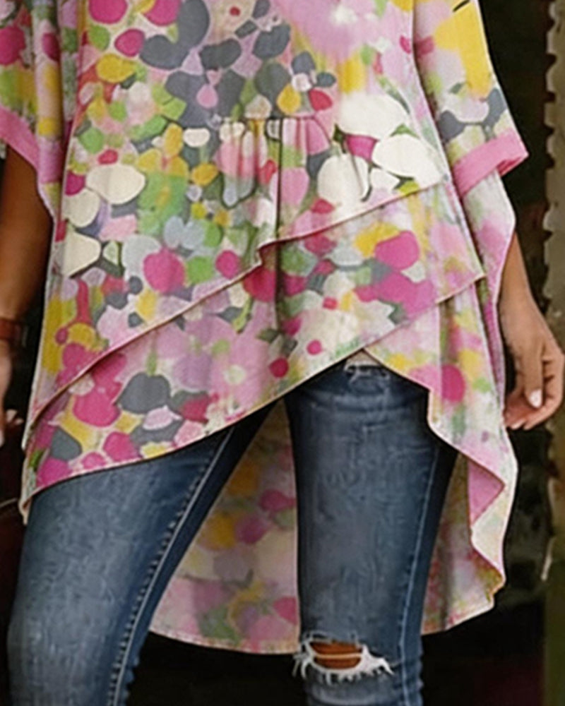 Blouse Imprimé Abstrait Épaules Dégagées