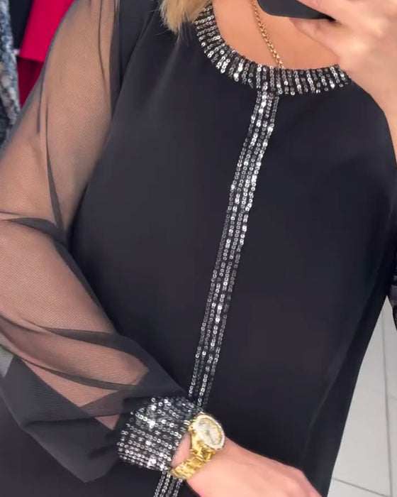 Blouse Avec Panneau De Sequins Et Manches Longues