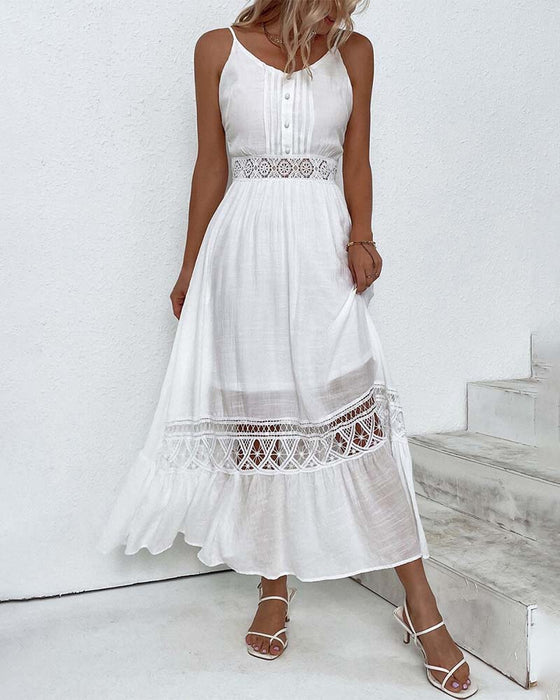 Robe à bretelles en dentelle élégante de couleur unie