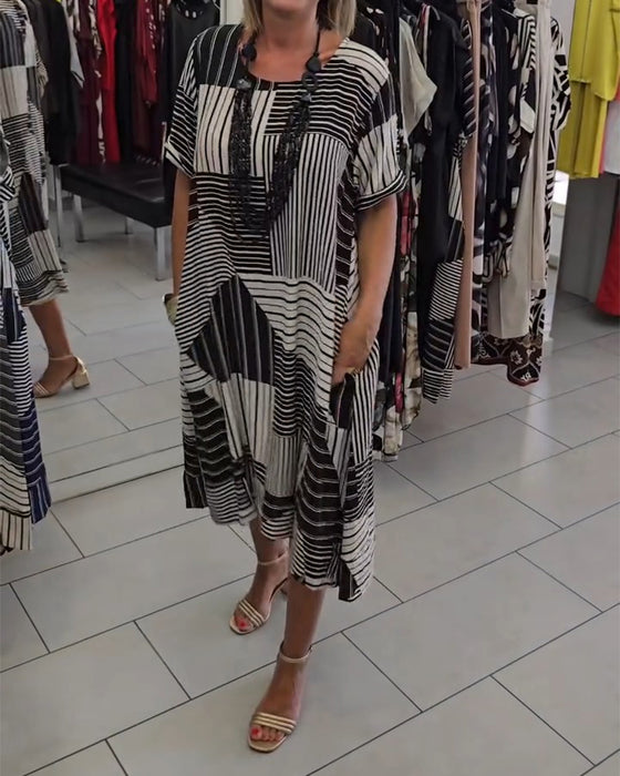 Robe Col Rond Rayure Poche