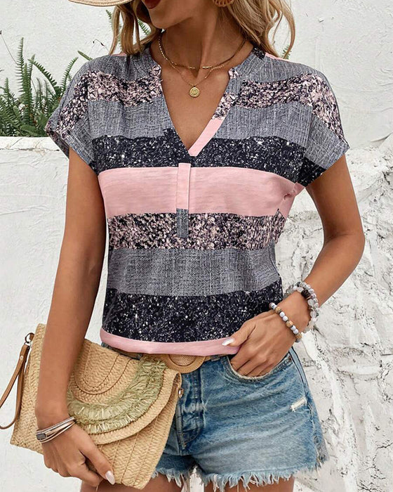 T-shirt à Col V Manches Courtes