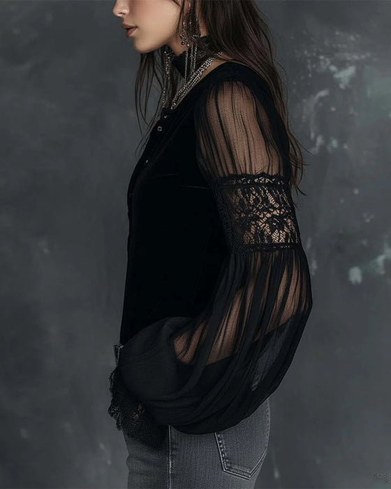 Blouse Boutonnée V-Col Manche Bouffante