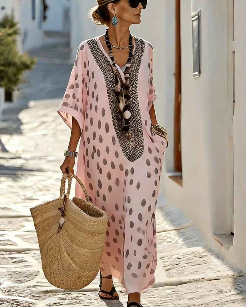 Robe Col V À Pois Resort Imprimé