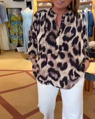 Blouse Large Imprimé Léopard Demi Boutonnage