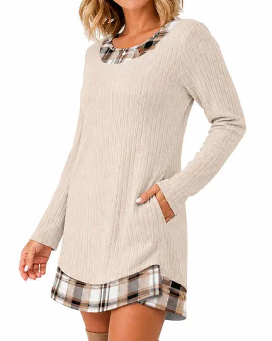 Robe À Carreaux Faux Deux Pièces