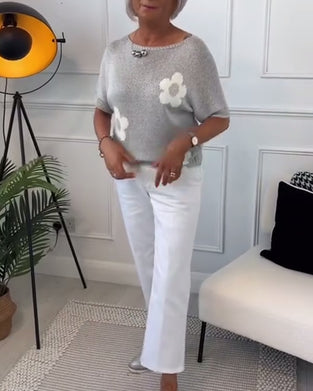 Pull col rond slim fleuri