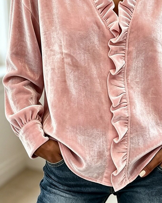 Blouse Col V Volant Unie