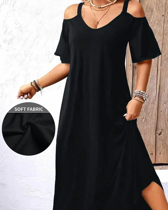 Robe Col En U Bretelles Hors Épaule Lâche