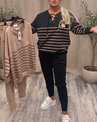 Ensemble Deux Pièces Décontracté Pantalon De Sport Rayé À La Cheville