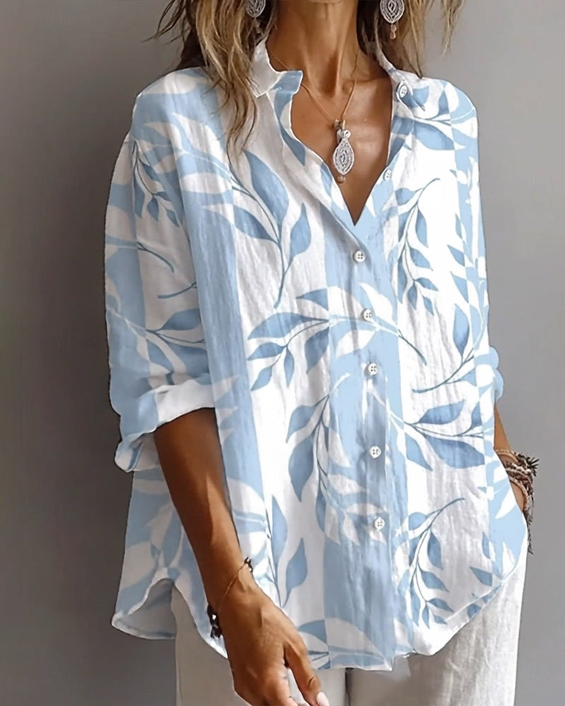 Chemise Imprimé Feuille Végétale Revers