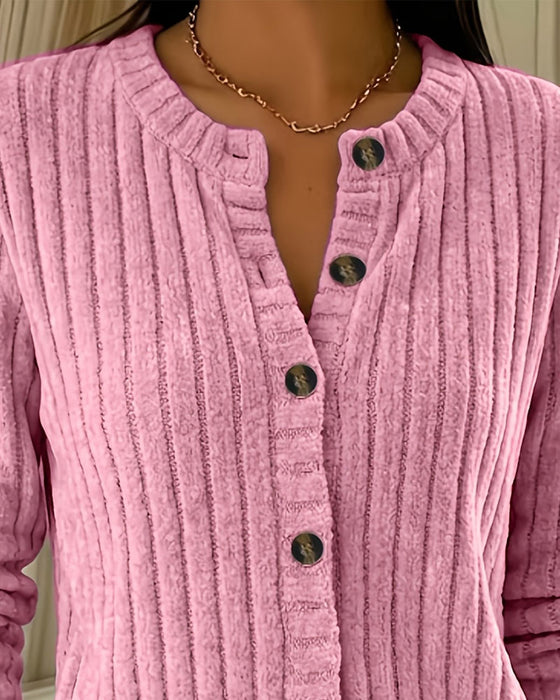 Manteau Col Rond Bouton Devant Élégant