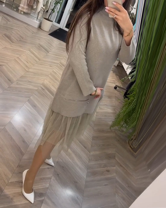 Robe patchwork en maille à col montant