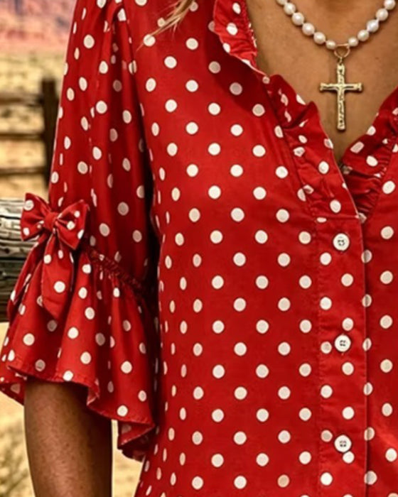 Chemise Pois Volant Nœud