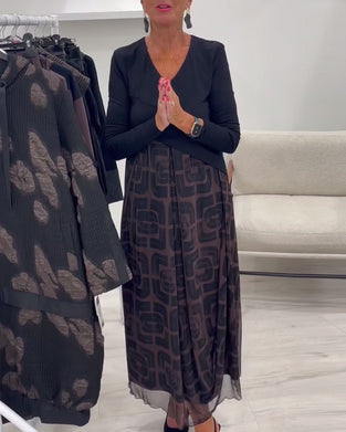 Robe En V Manches Longes Patchwork