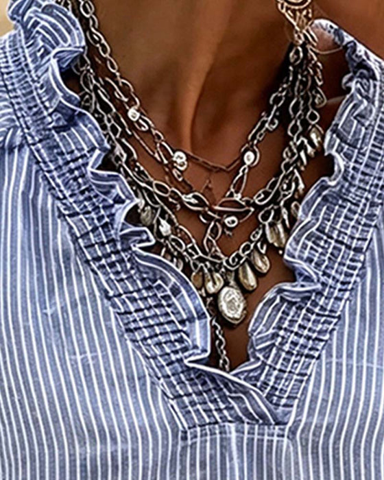 Blouse Col V Rayure Volant