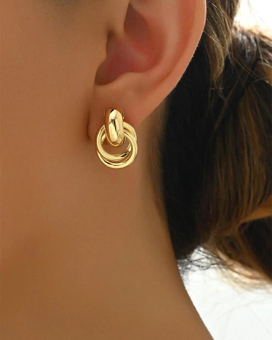 Boucles D'oreilles Vintage Texturé Double Couche Métal Enroulé