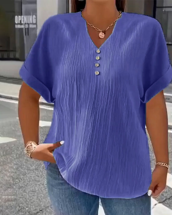 100% Coton T-Shirt Col V Large Texturé