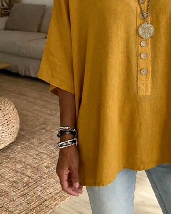Blouse Unie Col V Manche Chauve-Souris