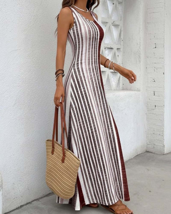 Robe Sans Manches Colorée Rayure