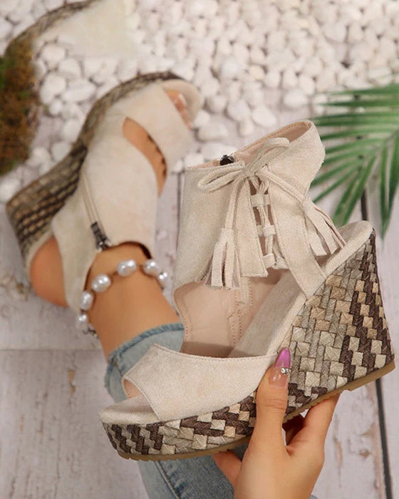 👡Sandales Femme Orteils Découverts Plateforme Wedge Pompon