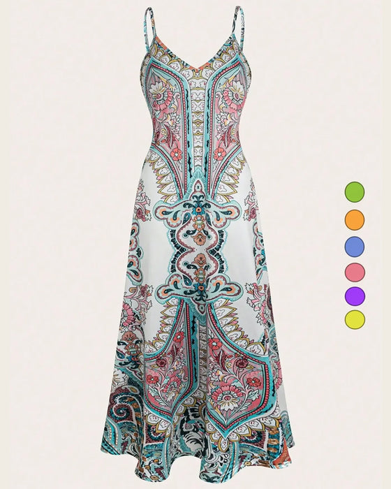 Robe Vintage Imprimé Camisole Maxi