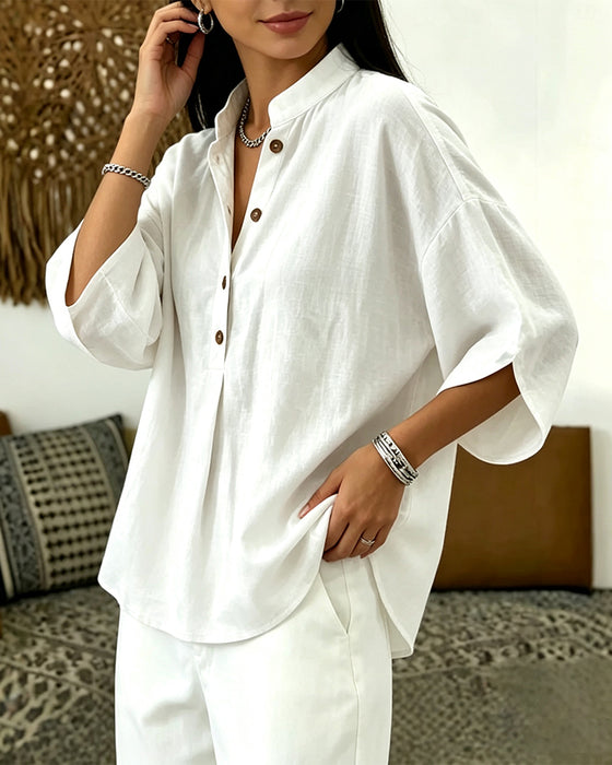 Blouse Col-V À Manches Évasées