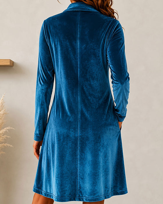 Robe Bouton Unie Décontractée