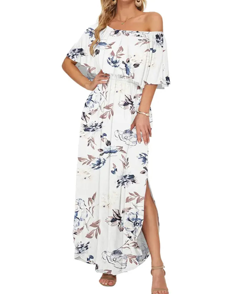 Robe Élégante Lavage À L'encre Fleurie Maxi