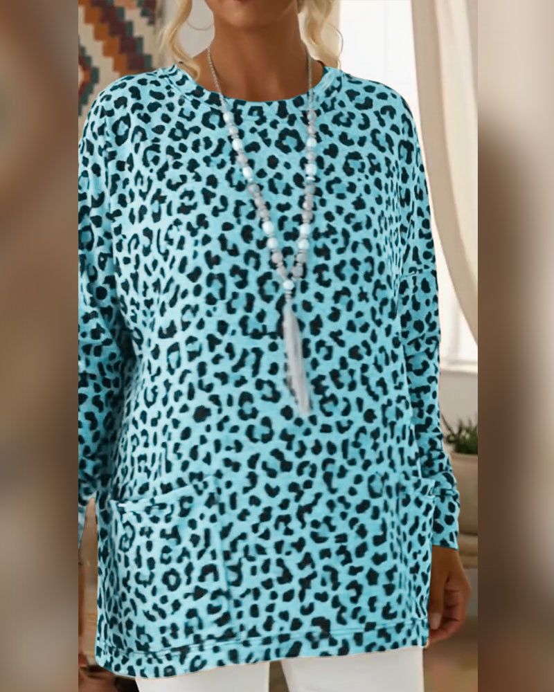 Haut Imprimé Léopard Et Col Rond
