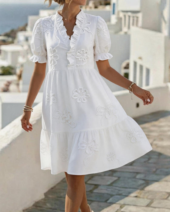 Robe Manche Bouffante Courte Floral