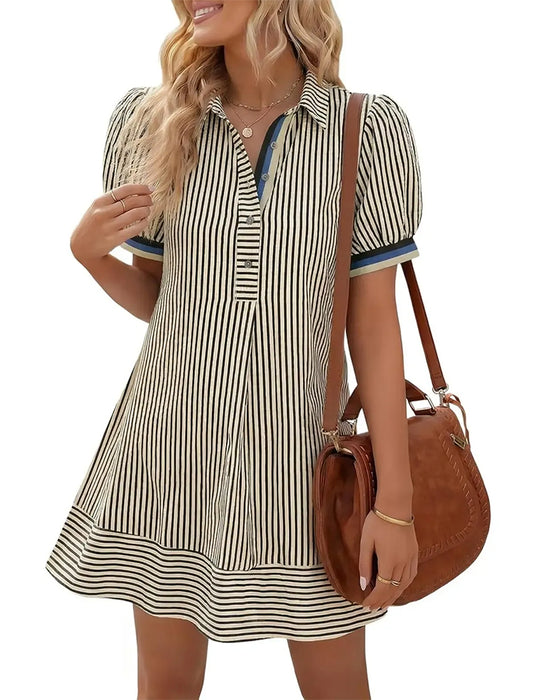Robes Rayure Manche Bouffante Col Polo