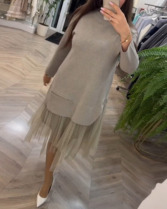 Robe patchwork en maille à col montant