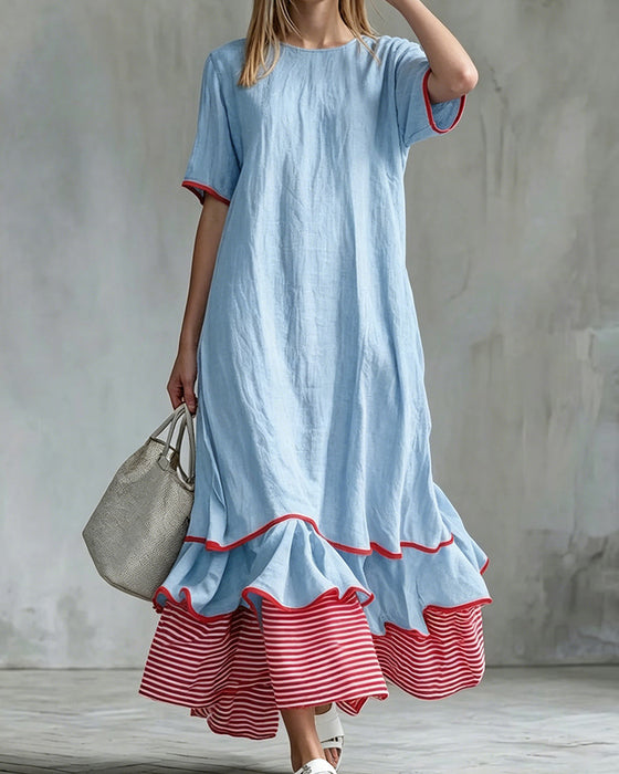 Robe Bloc Couleur Rayon Volanté Maxi