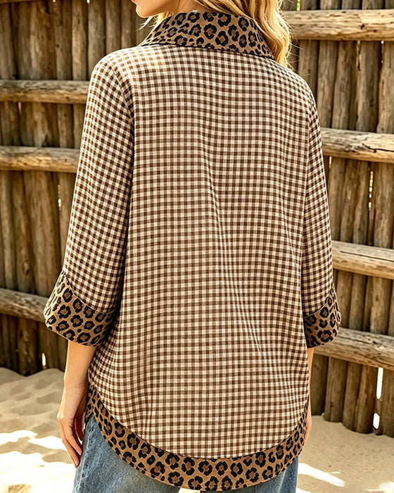 Blouse Revers Léopard Patchwork Carreau