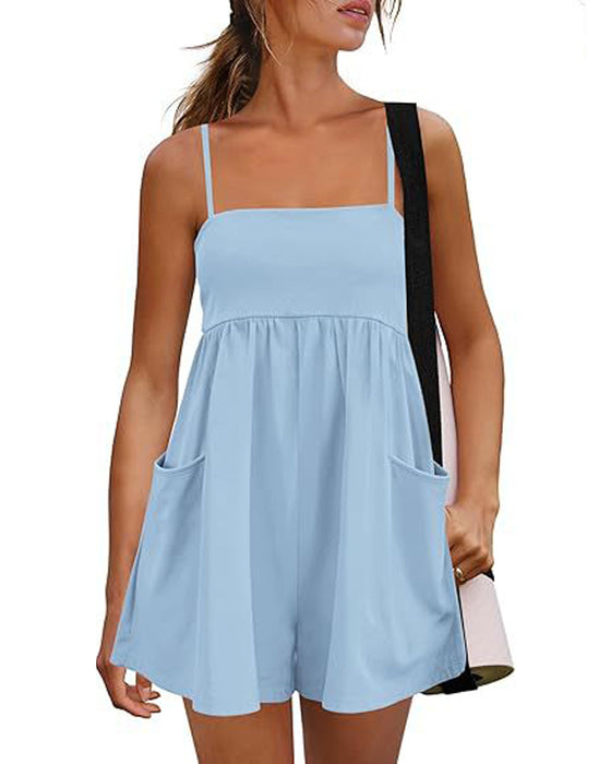 Jumpsuit Couleur Unie Bretelles Jambe Large