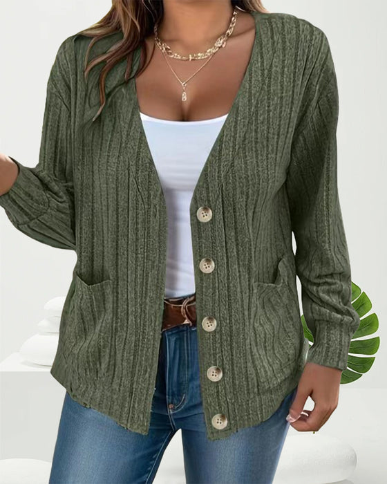 Veste manches longues col V couleur unie