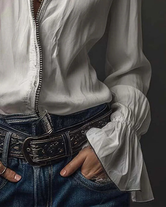 Blouse Col Montant Manche Cloche