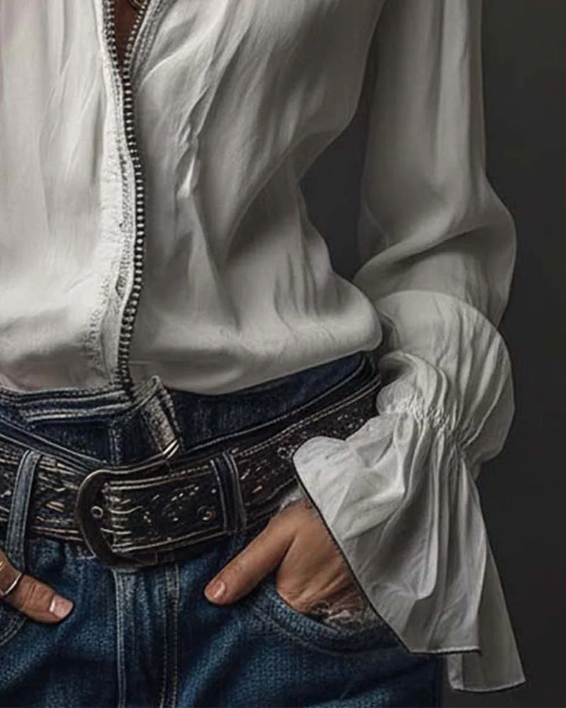 Blouse Col Montant Manche Cloche