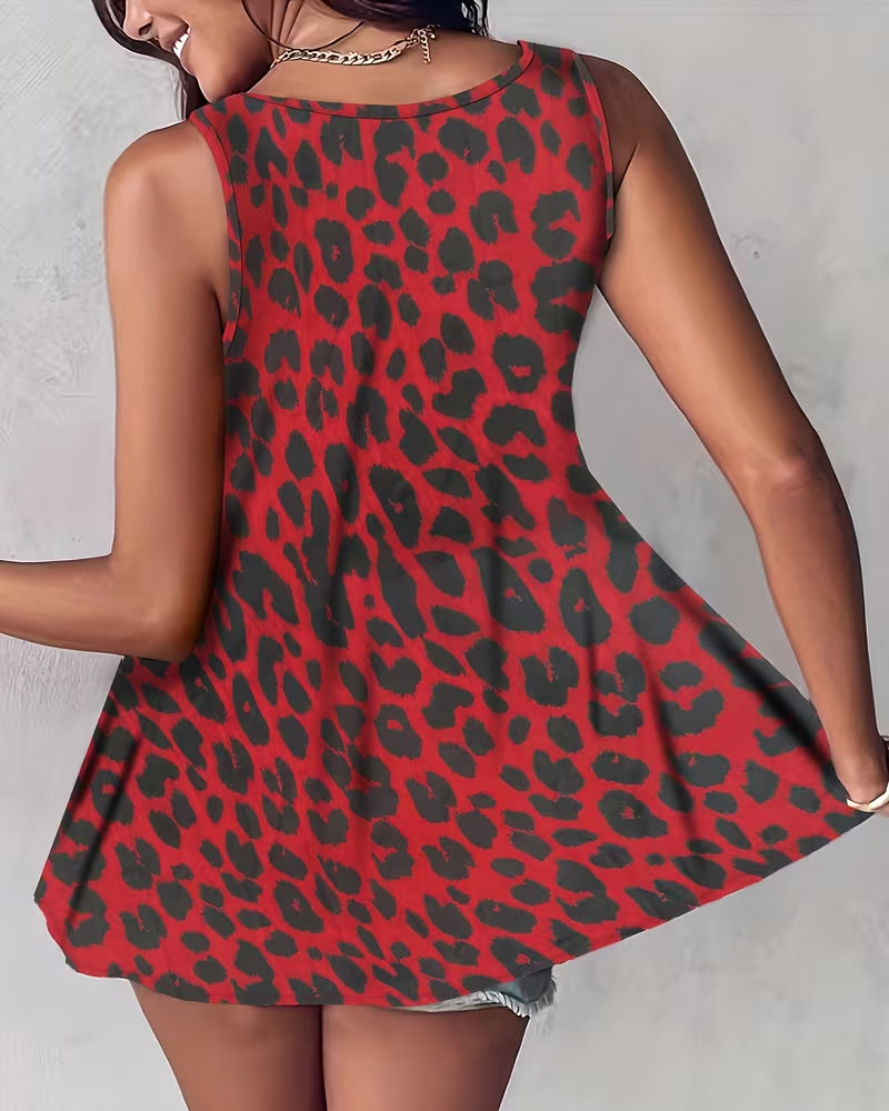 Débardeur Col en V Imprimé Léopard