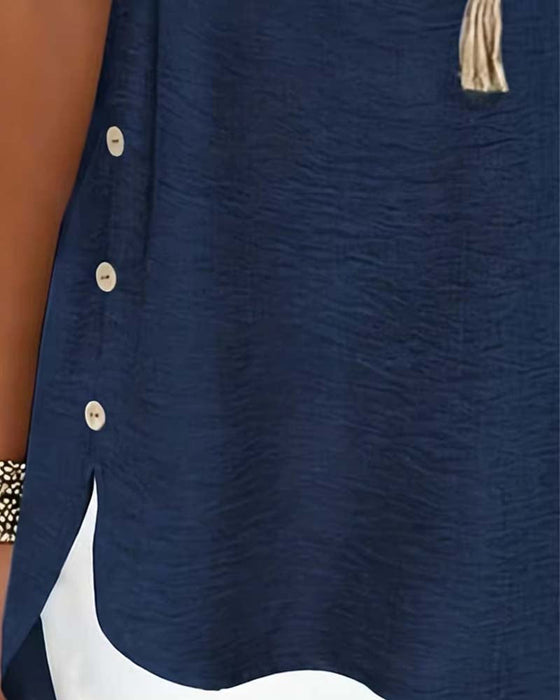 Blouse Unie Fente Latérale Manches Courtes