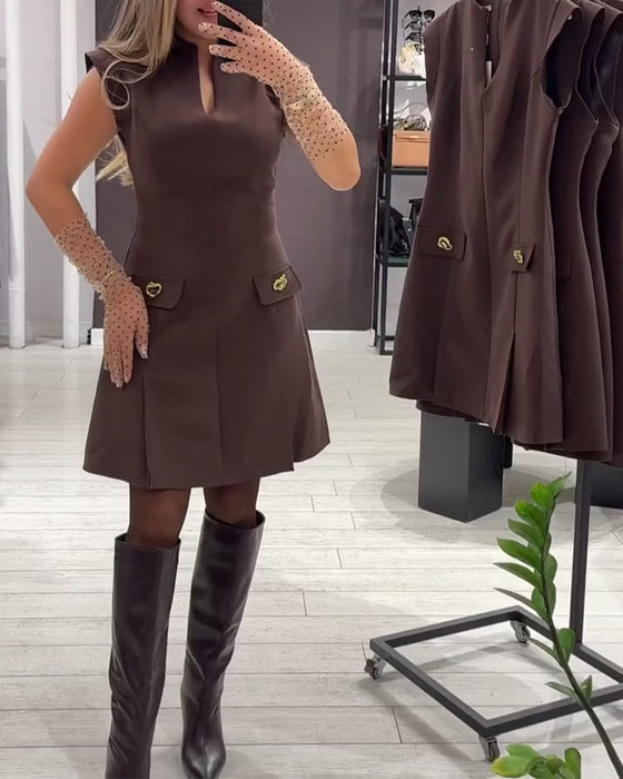 Robe Col V Élégante Sans Manches